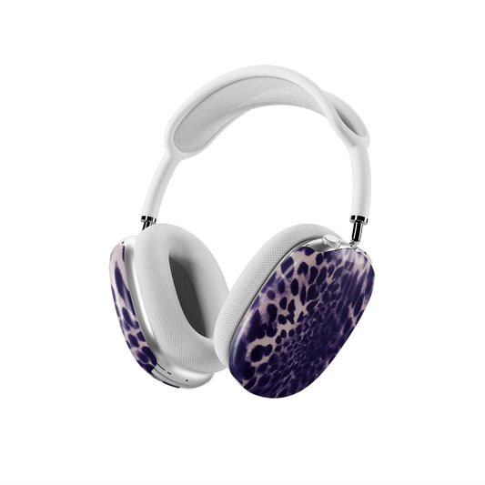 Purple Cheetah Print AirPods Max cover, three-quarter angled view