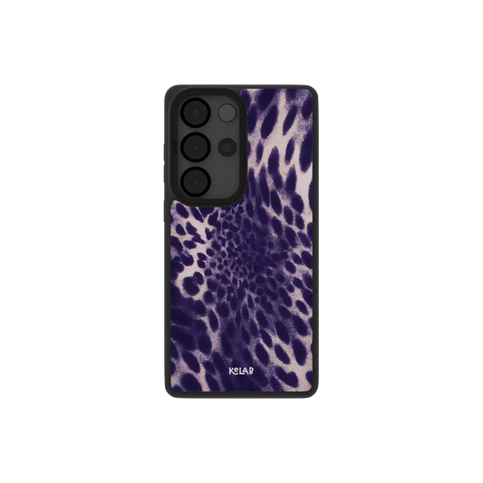 Purple Cheetah Print Samsung Galaxy case, back view showing the full camera cutout