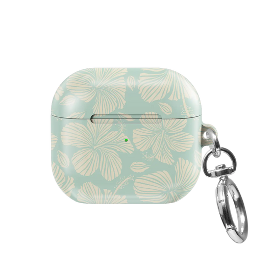 Island Mist | Green Hibiscus Floral AirPods Case - front view