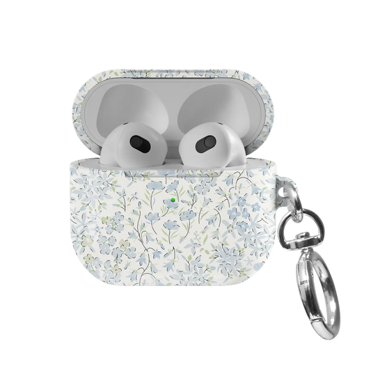 Forget Me Soft | Blue Ditsy Floral AirPods Case - front view with open lid