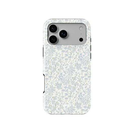 Forget Me Soft blue dense floral iPhone case - tough - back view showing dense blue grey Liberty print ditsy floral