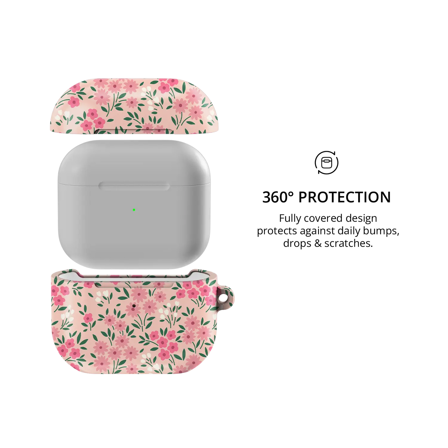 Garden Flush | Pink Ditsy Floral AirPods Case - 360 degree protection view