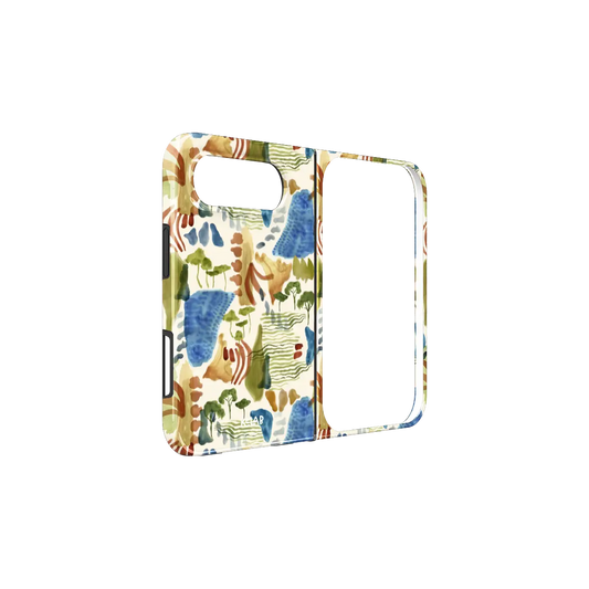 Watercolor Landscape Art, Botanical Art iPhone 18 Fold Case, unfolded side view showing the hinge