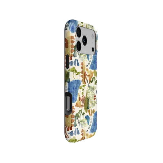 Terroir watercolor landscape art iPhone case - tough - side angle showing buttons and full wrap
