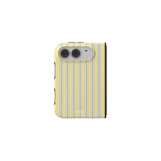 Butter Yellow Stripe iPhone 18 Fold Case, unfolded front view