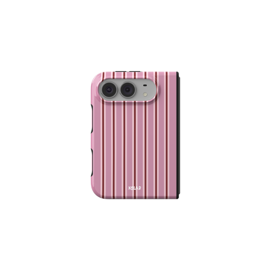 Pink Terracotta Stripe, Multi iPhone 18 Fold Case, unfolded front view