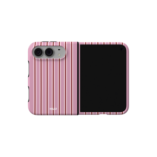 Pink Terracotta Stripe, Multi iPhone 18 Fold Case, unfolded side view showing the hinge