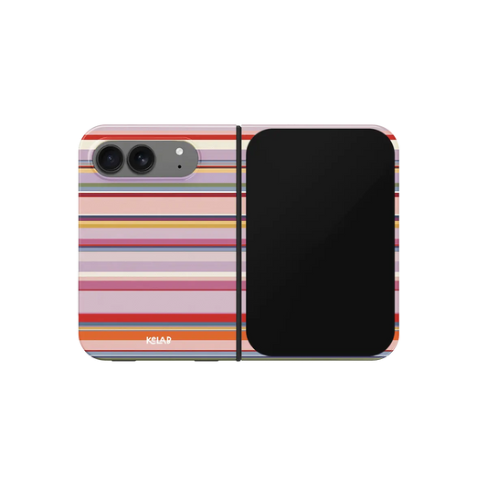 Striped, Multicolor Dusty Boho iPhone 18 Fold Case, unfolded front view