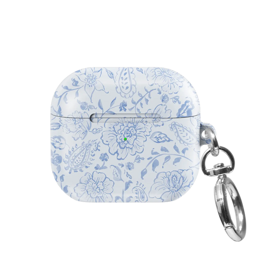 Blue Willow AirPods case — front side view showing full paisley floral print coverage