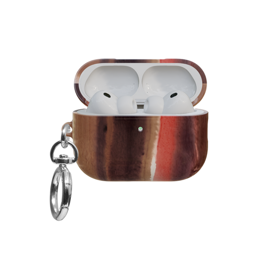 Brown Copper Ombre airpods pro case front view with open lid and keychain