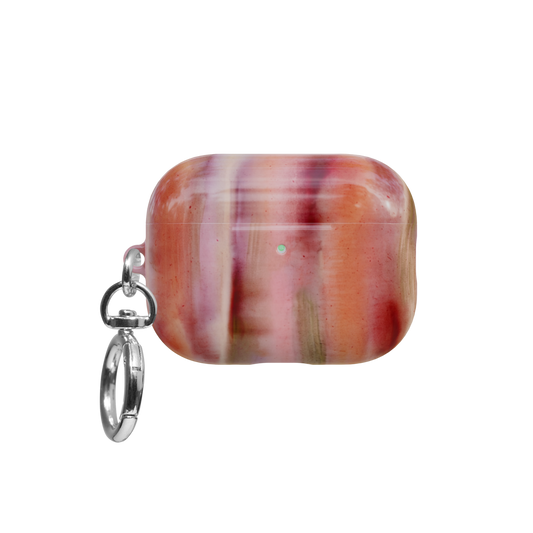 Pink Coral Ombre airpods pro case front view with closed lid and keychain