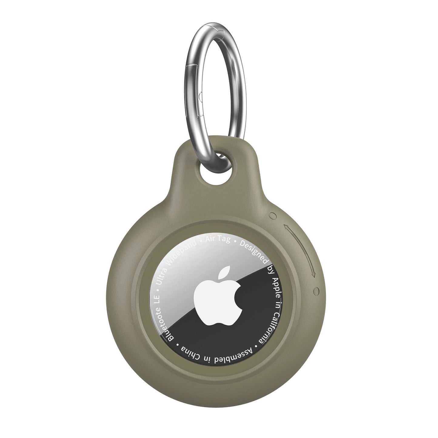 Olive Green AirTag Case - Waterproof Secure Holder with Key Ring. Rugged silicone case for GPS tracking and outdoor use.