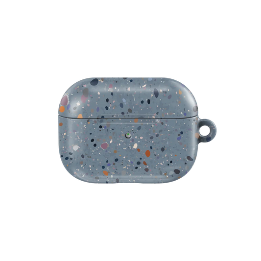 Blue Splatter AirPods Case – Cute & Stylish | KELAB with multicolor paint splatter design, shown closed with front LED visible.