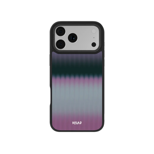 Purple and pink gradient KELAB iPhone Case with black border and three rear camera openings