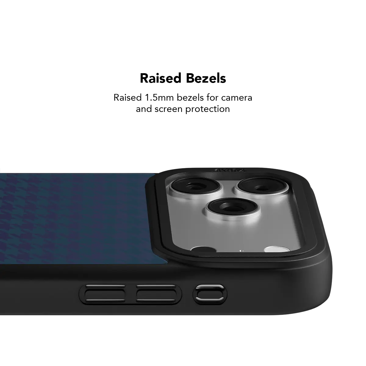 Gradient blue KELAB iPhone Case with raised black camera bezel and tough outer edge