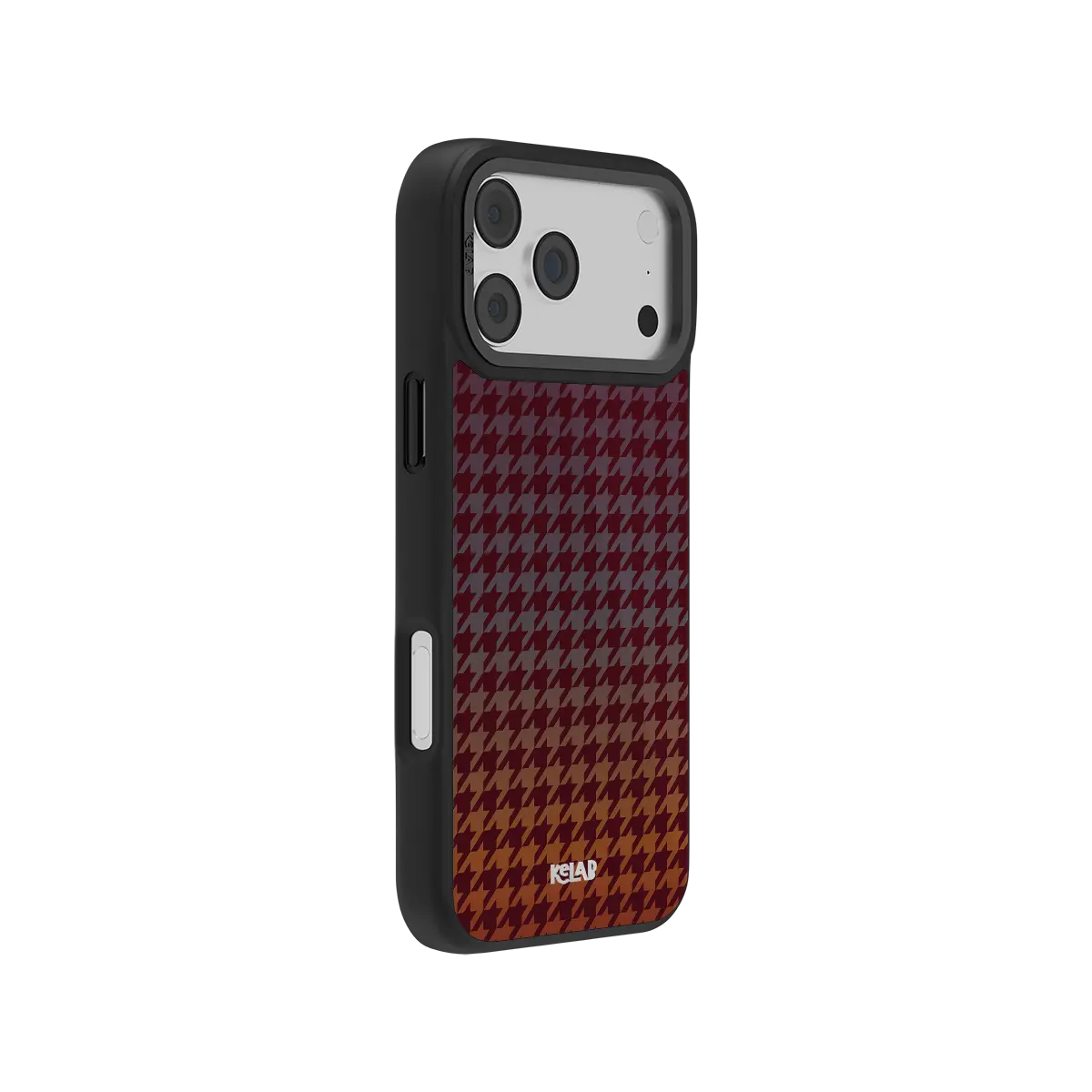 KELAB iPhone Case burgundy and black houndstooth pattern hard phone cover with MagSafe ring