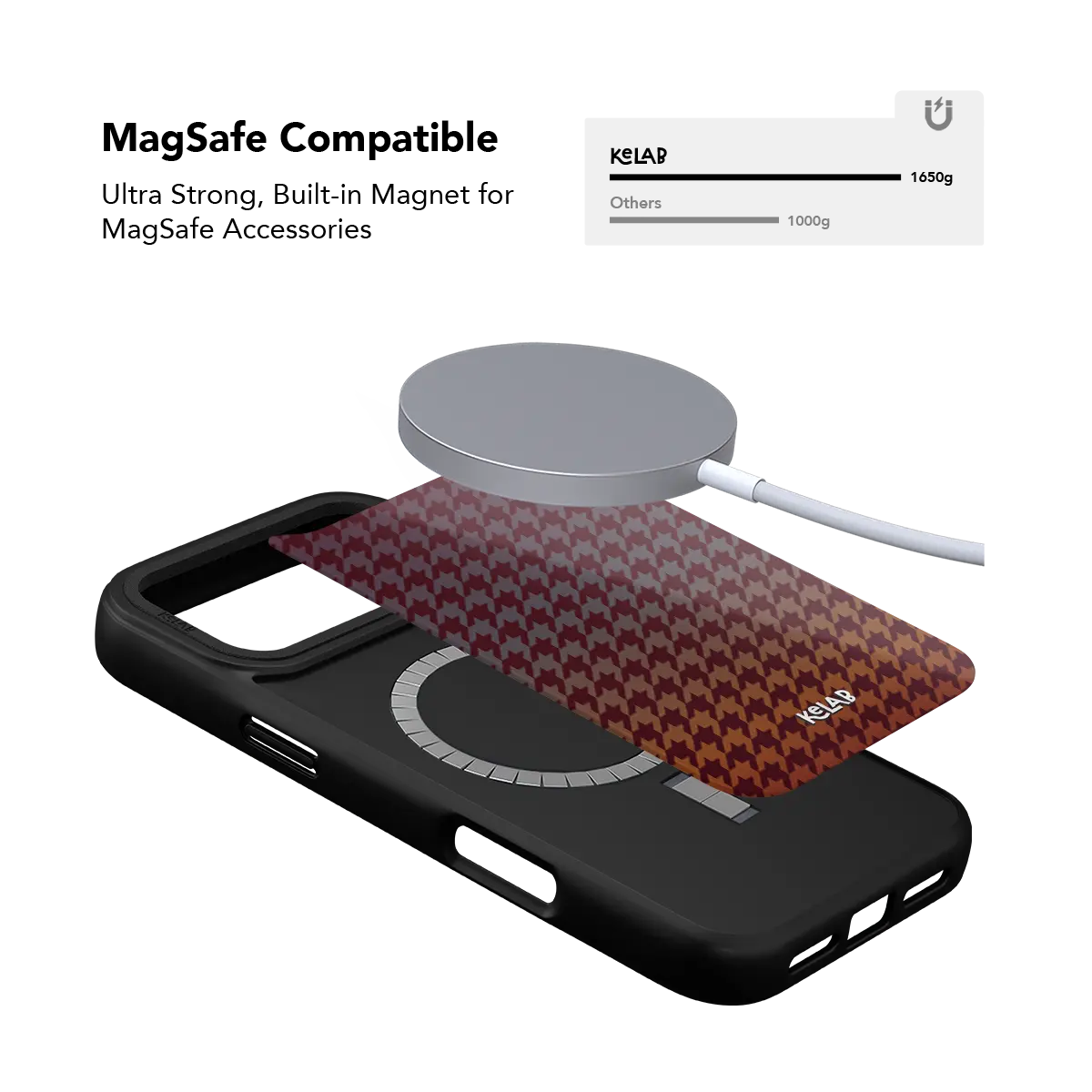 Gradient burgundy KELAB iPhone Case with MagSafe ring and tough textured back shell