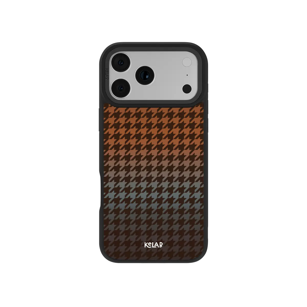 Brown orange KELAB iPhone Case with houndstooth pattern and gradient textile back cover