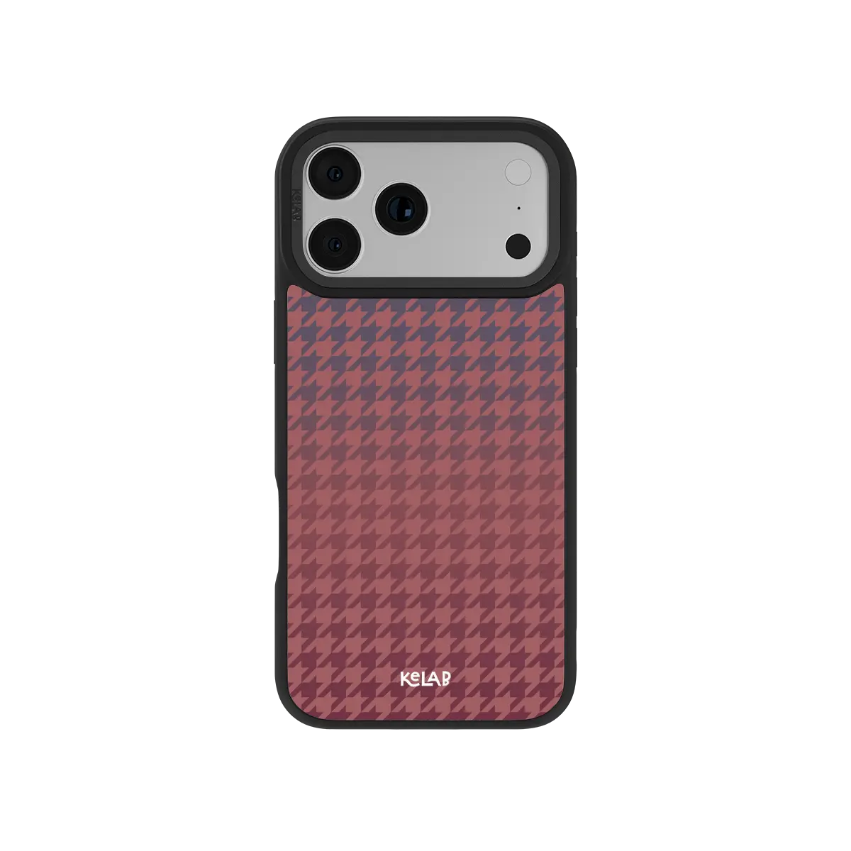 Gradient houndstooth KELAB iPhone Case red textured back with raised edges and camera openings