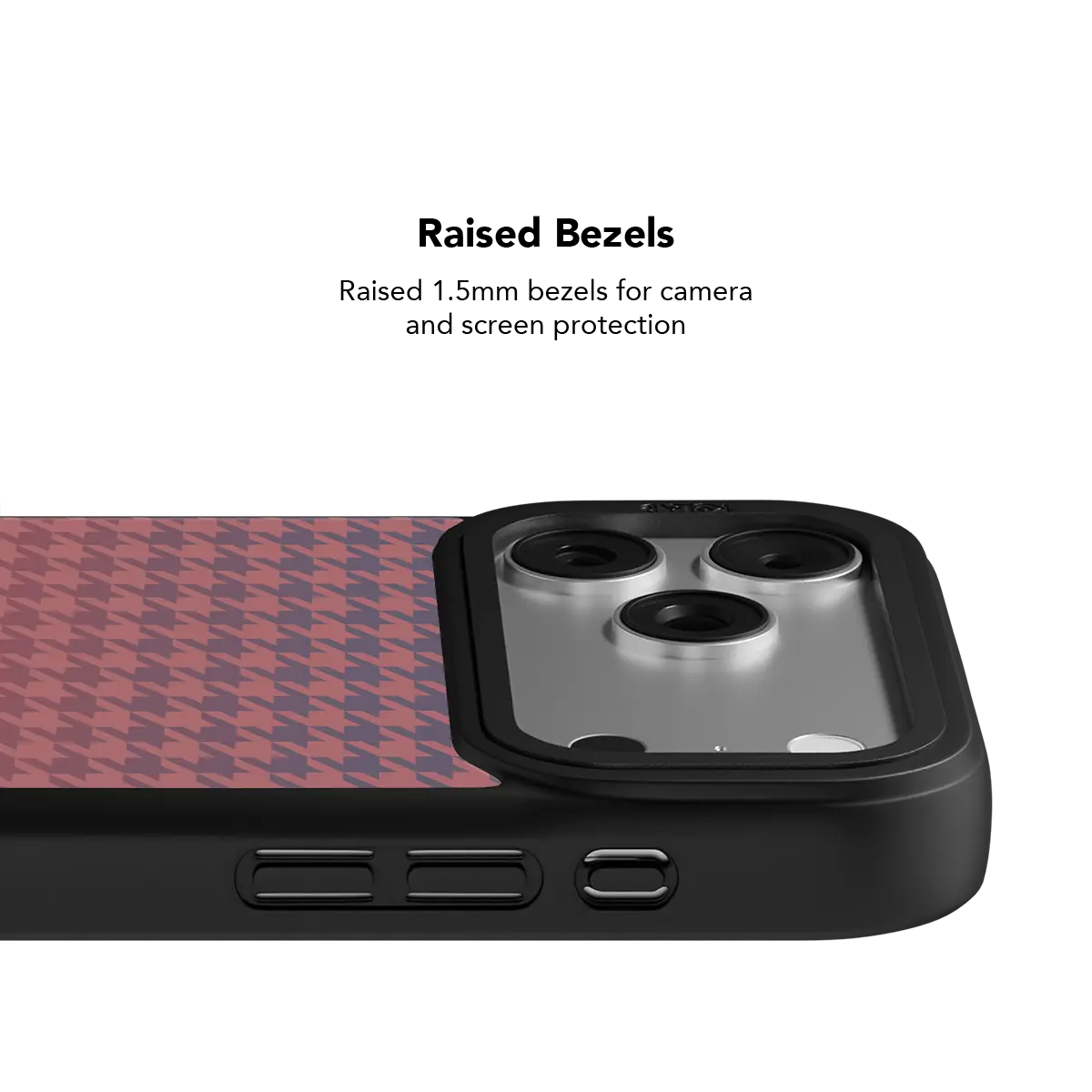 Black KELAB iPhone Case with triple camera openings and pink gradient background