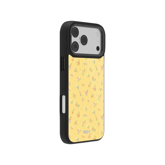 KELAB iPhone Case Tough MagSafe with raised lip and shock absorbing liner, yellow floral back