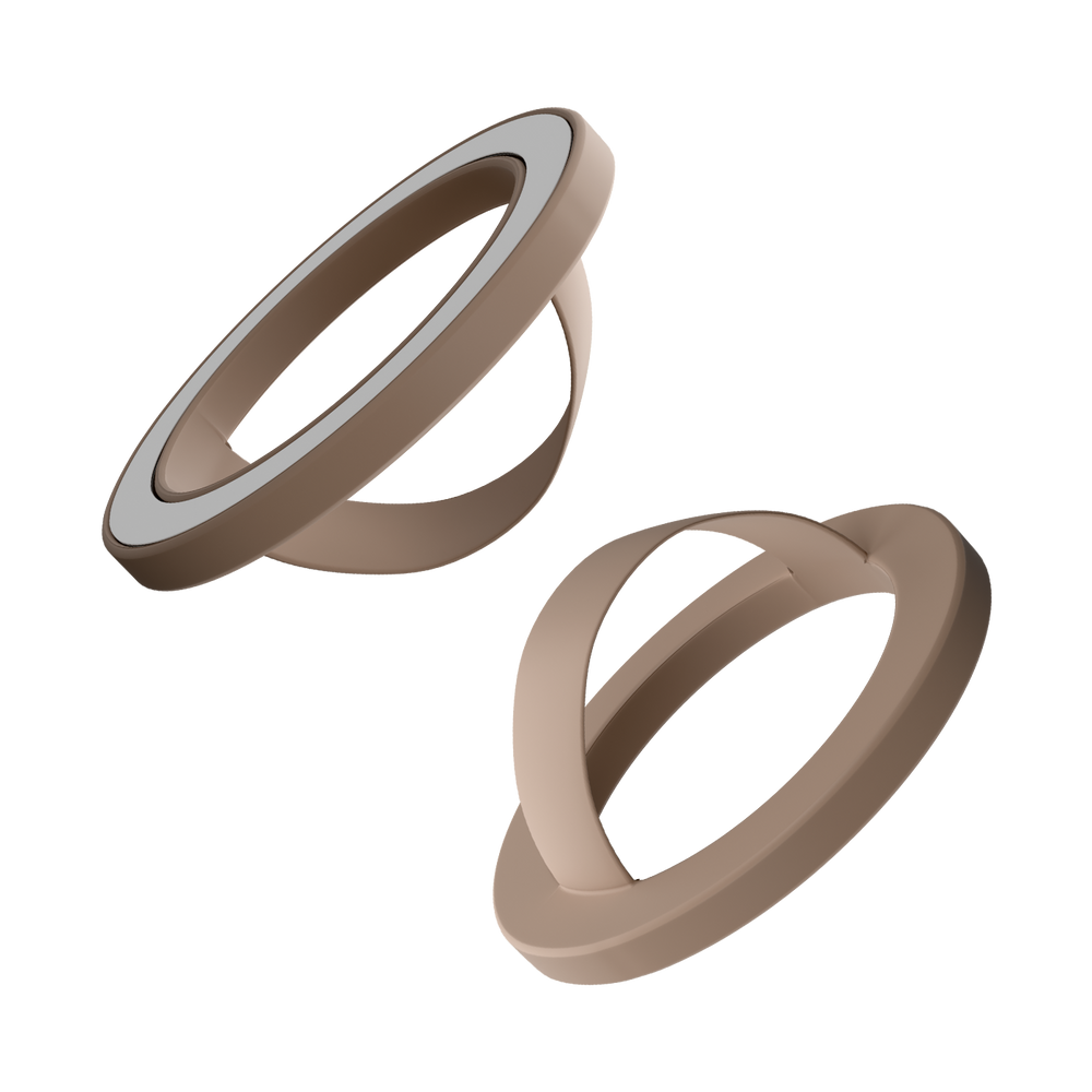 Front and back of the brown matte liquid silicone magnetic ring and finger loop