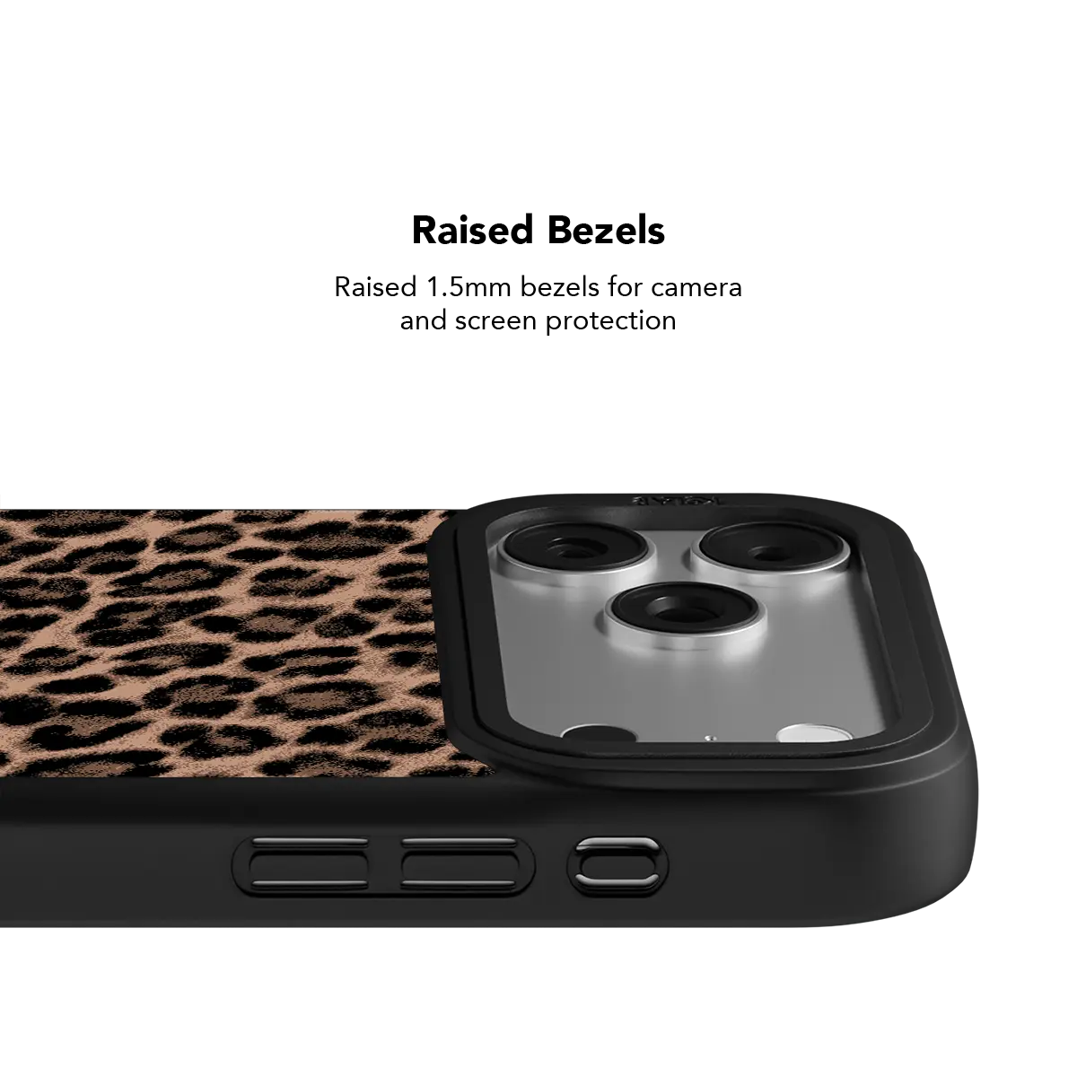 Brown leopard print phone case with raised bezels protecting the screen and camera lenses.