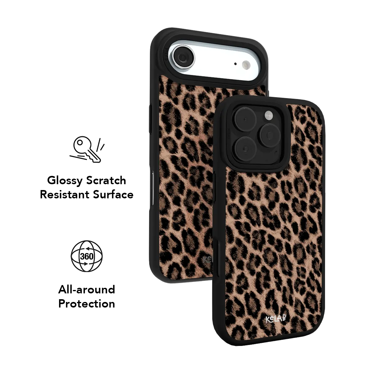 Brown leopard print iPhone case with glossy scratch resistant finish and hollow centred rosettes.