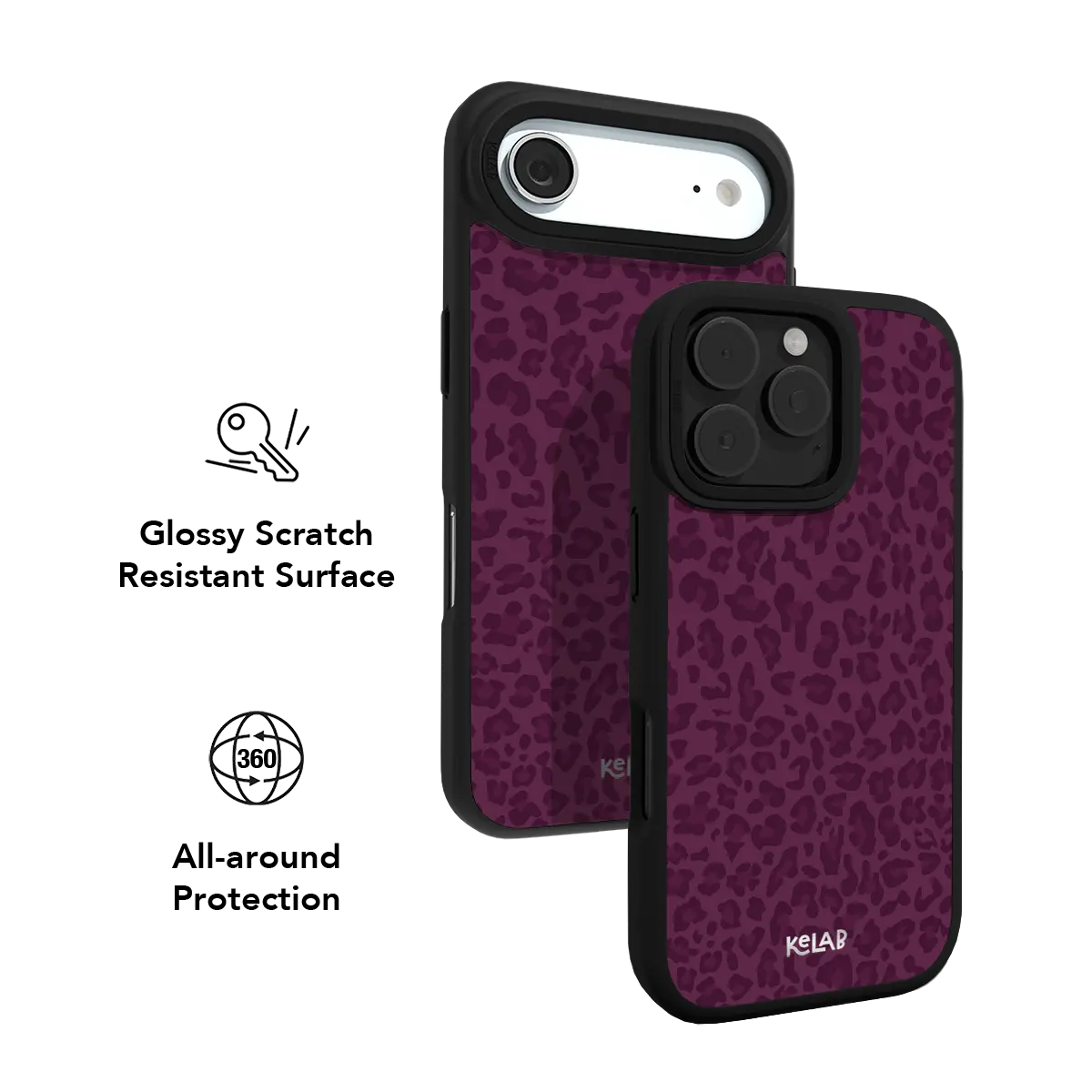 Deep wine leopard print iPhone case in Dark Cherry, matched to the iPhone 18 Pro hero colour.