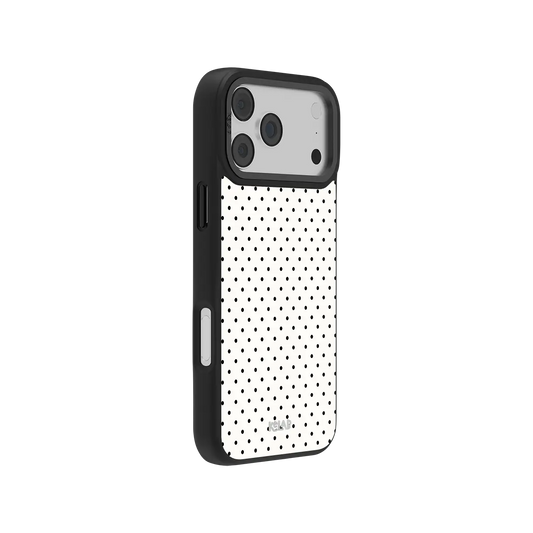 Polka Dot KELAB iPhone Case black dots on white pattern back with Magsafe magnetic ring