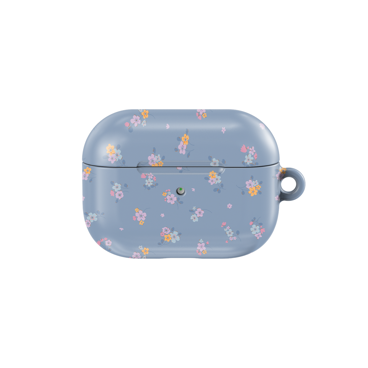 Pastel Blue Floral Bouquet AirPods Case by KELAB with tiny multicolor flowers on a soft blue background. Aesthetic and durable headphone accessory.