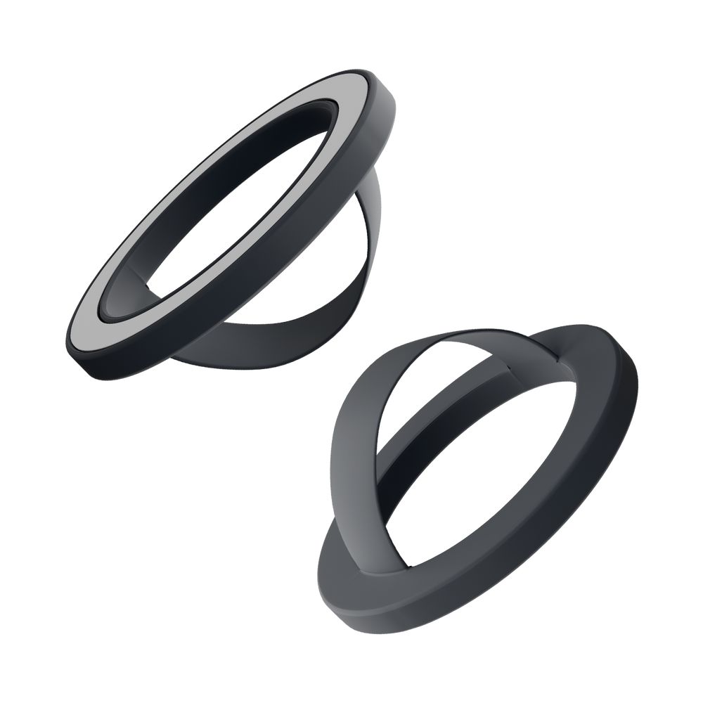 Front and back of the charcoal gray matte liquid silicone magnetic ring and finger loop