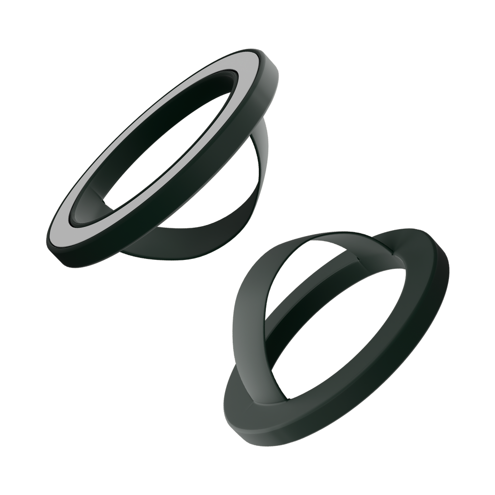 Front and back of the dark green matte liquid silicone magnetic ring and finger loop
