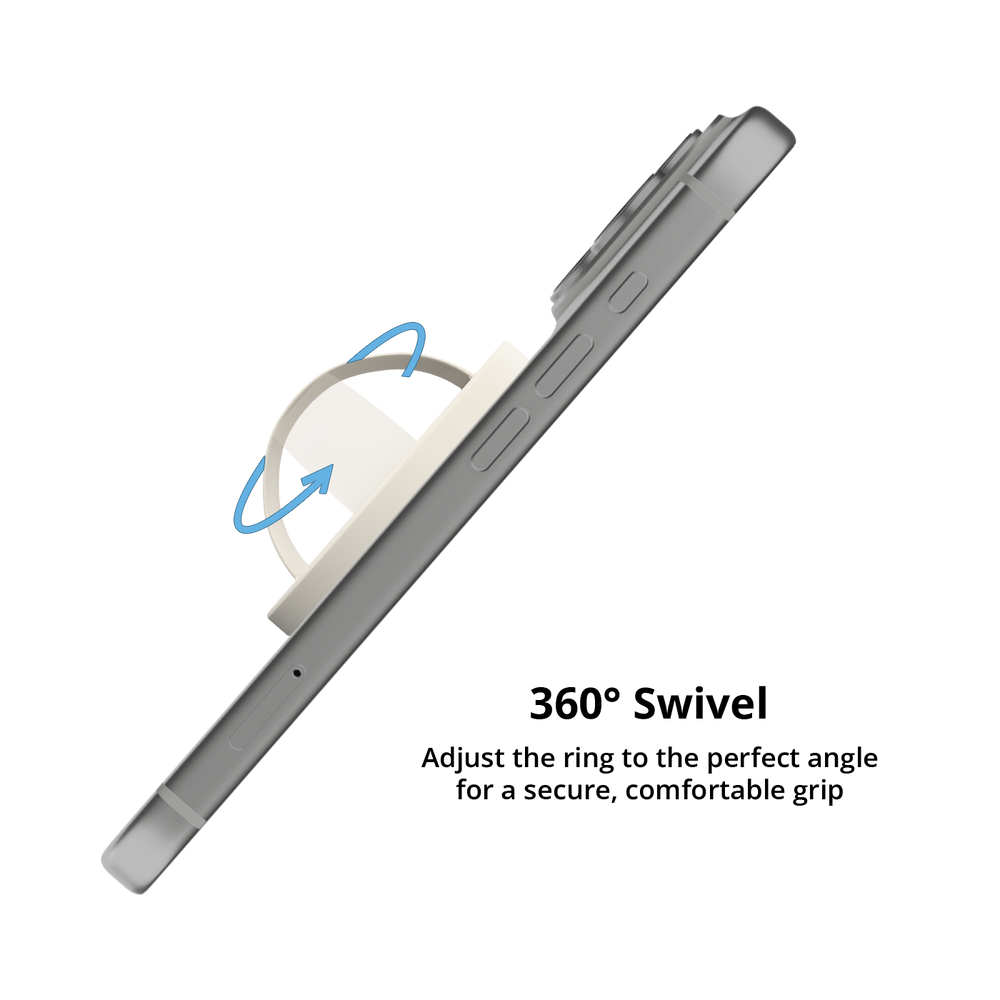 Ivory MagSafe grip ring swiveling 360 degrees on an iPhone