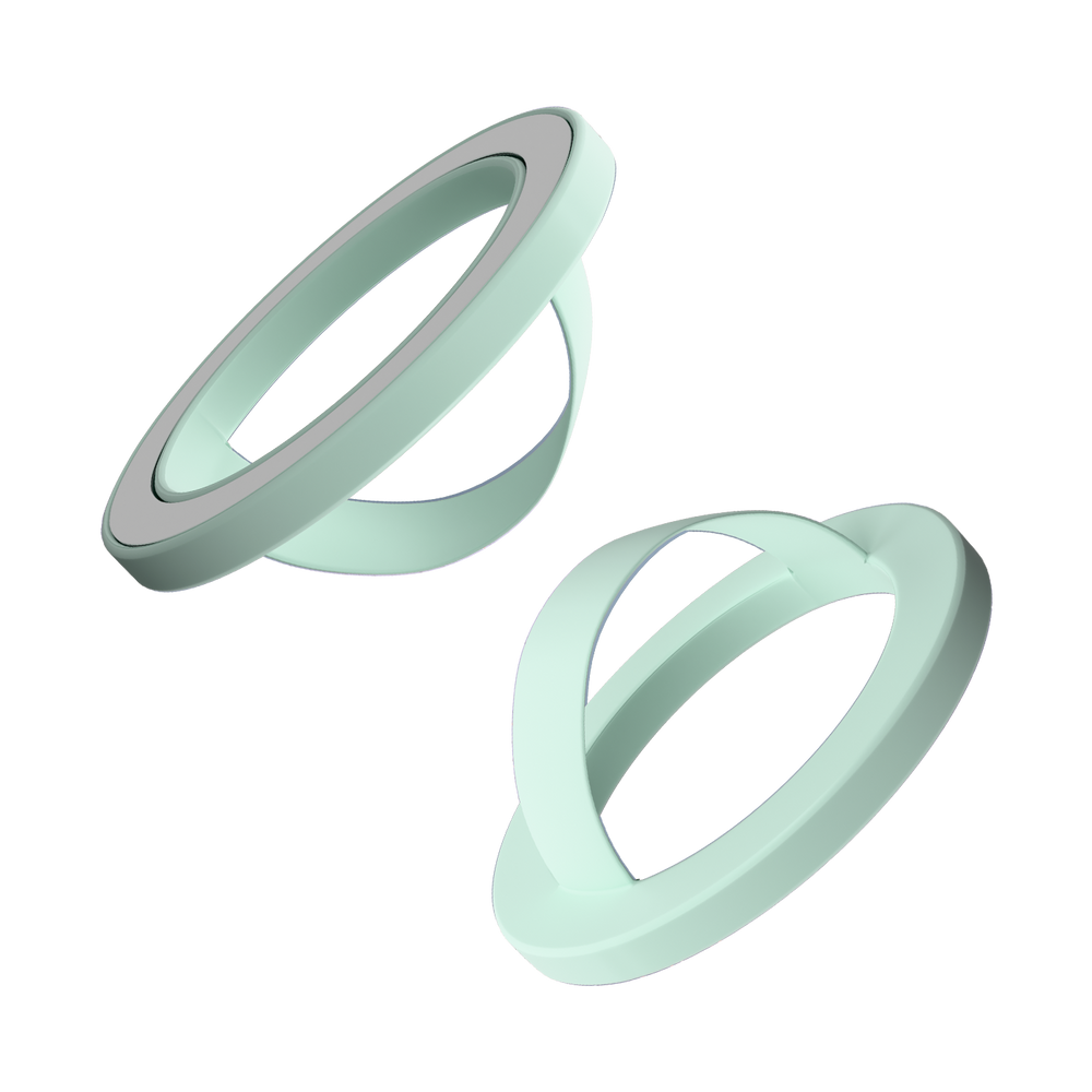 Front and back of the mint green matte liquid silicone magnetic ring and finger loop