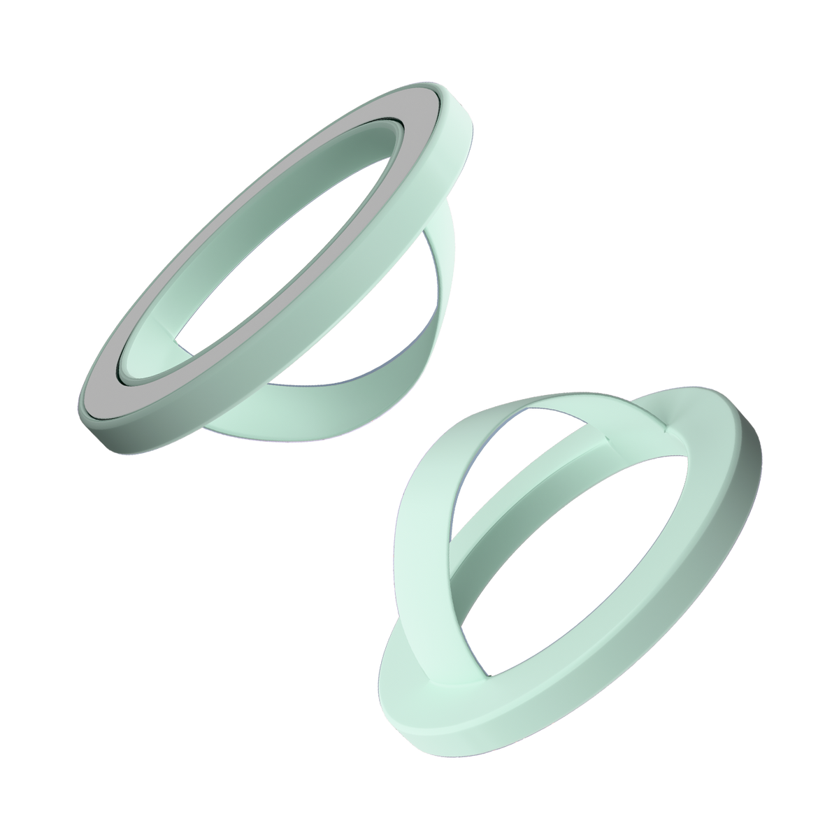 Front and back of the mint green matte liquid silicone magnetic ring and finger loop