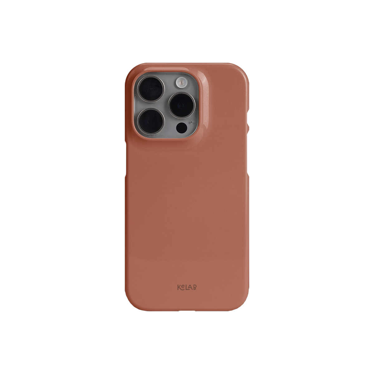 Back view of KELAB nude phone case with solid color design and glossy finish, tailored for iPhone camera protection.