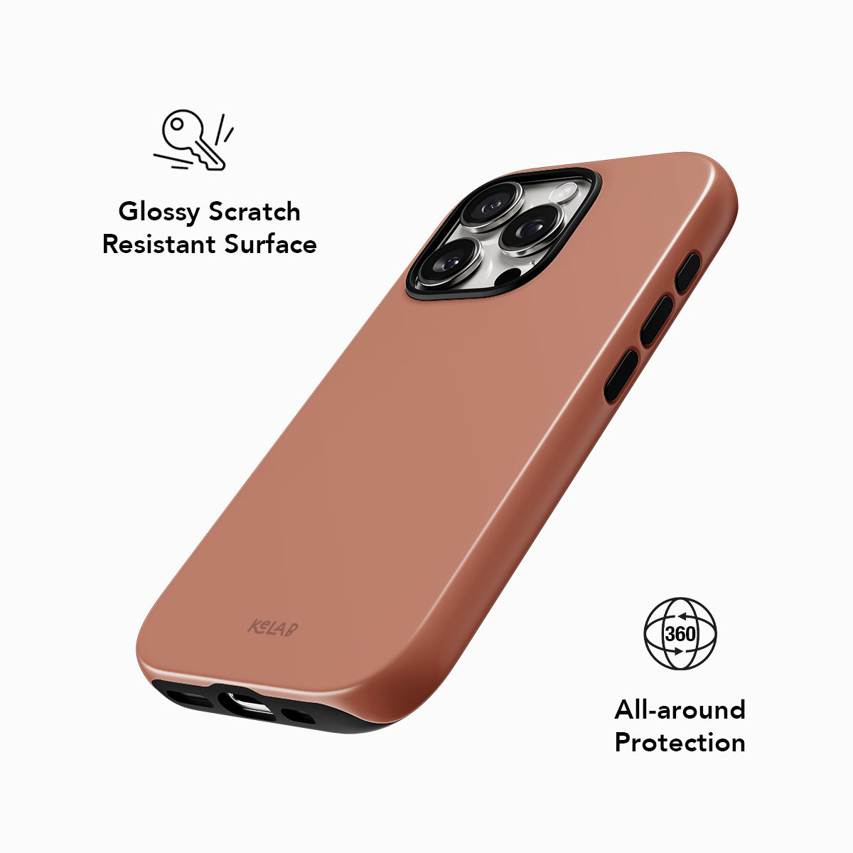 Glossy nude phone case by KELAB offering 360° all-around protection and scratch-resistant surface for minimalist smartphone users.