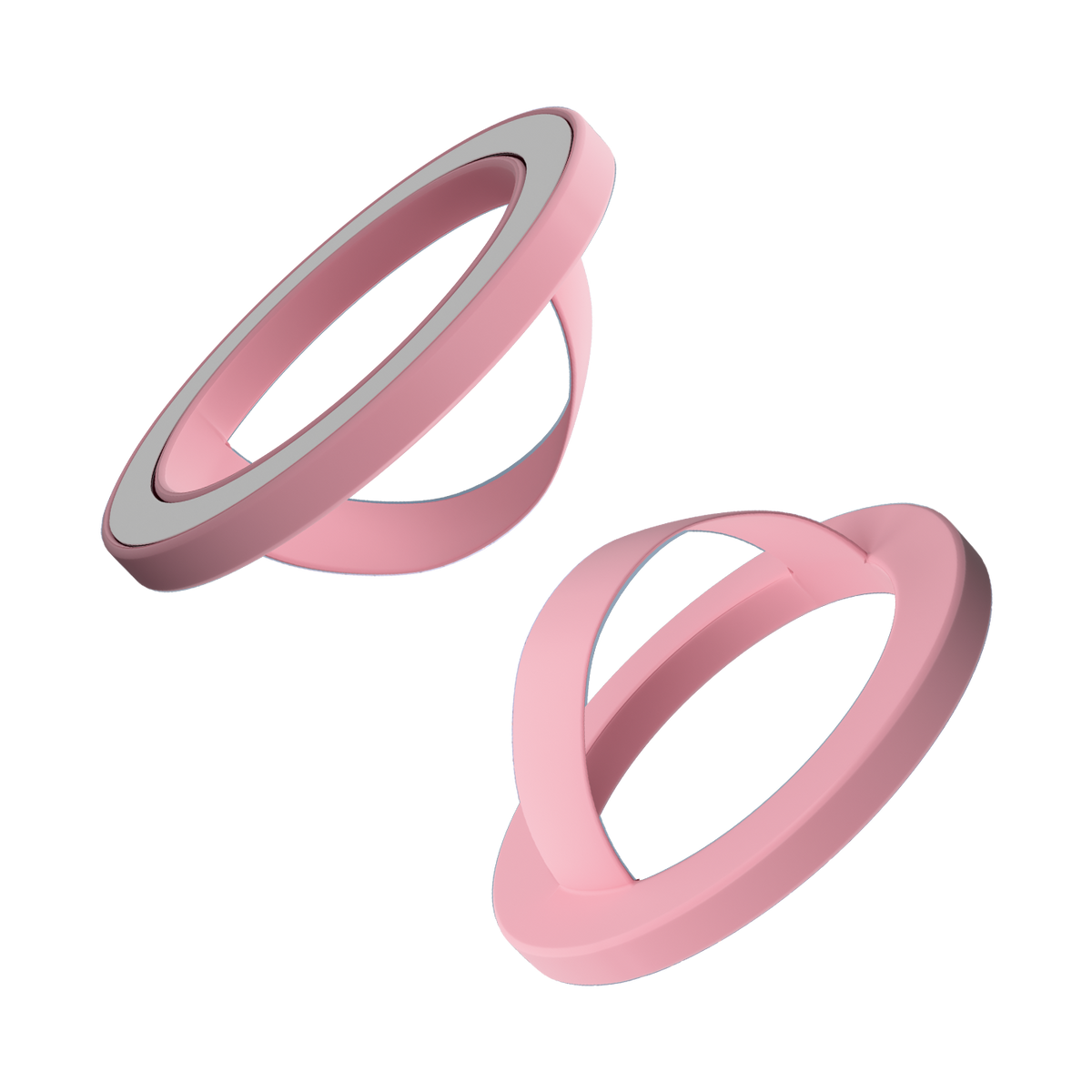 Front and back of the light pink matte liquid silicone magnetic ring and finger loop