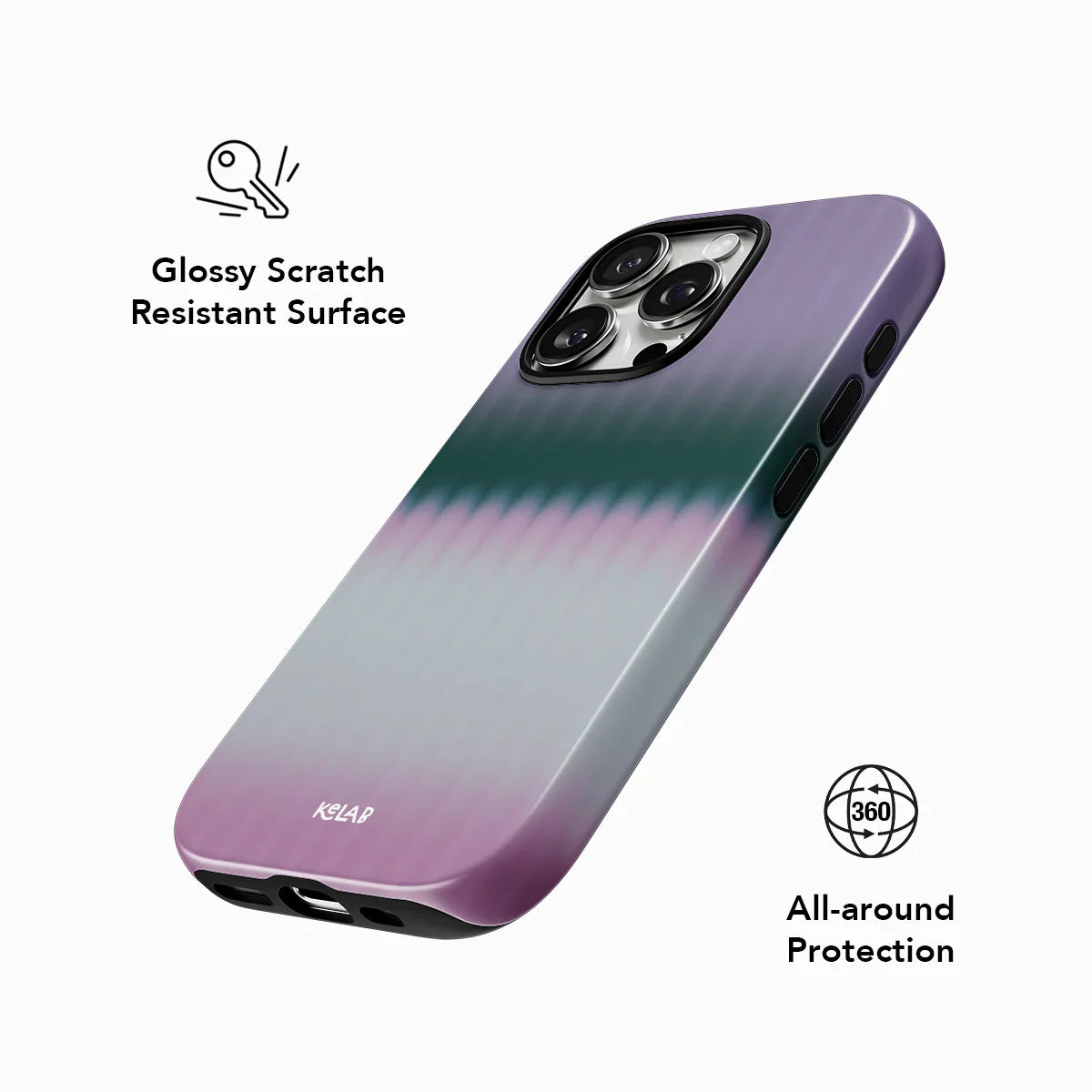 Glossy scratch-resistant pink phone case with 360° protection and a bold gradient finish from KELAB’s Tinted Veil Series.