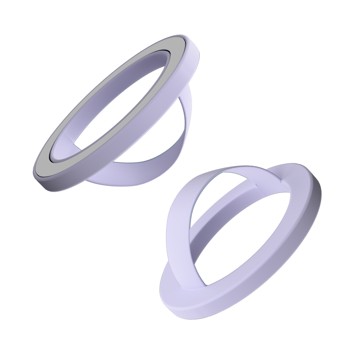 Front and back of the lilac matte liquid silicone magnetic ring and finger loop