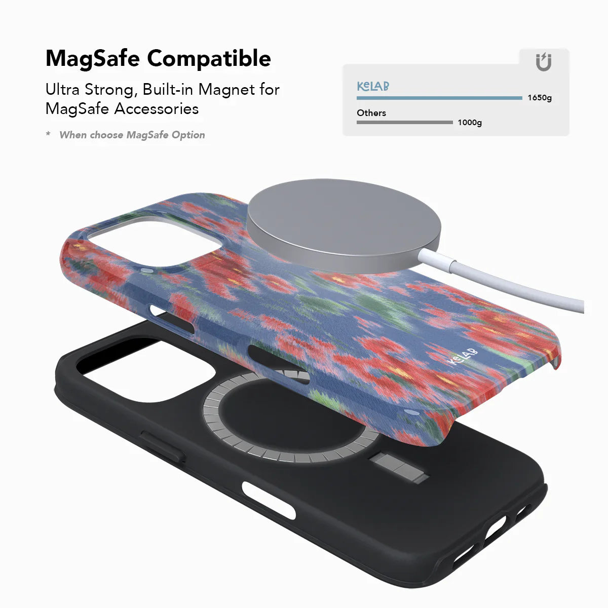 Phone case with MagSafe compatibility feature on a white background