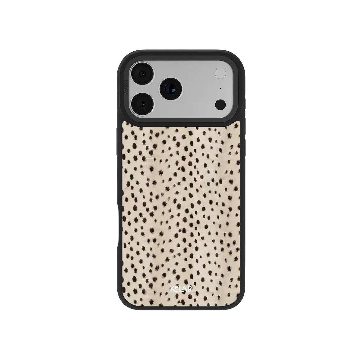 Spot On cream cheetah print iPhone case with small solid black spots on warm white by KELAB.