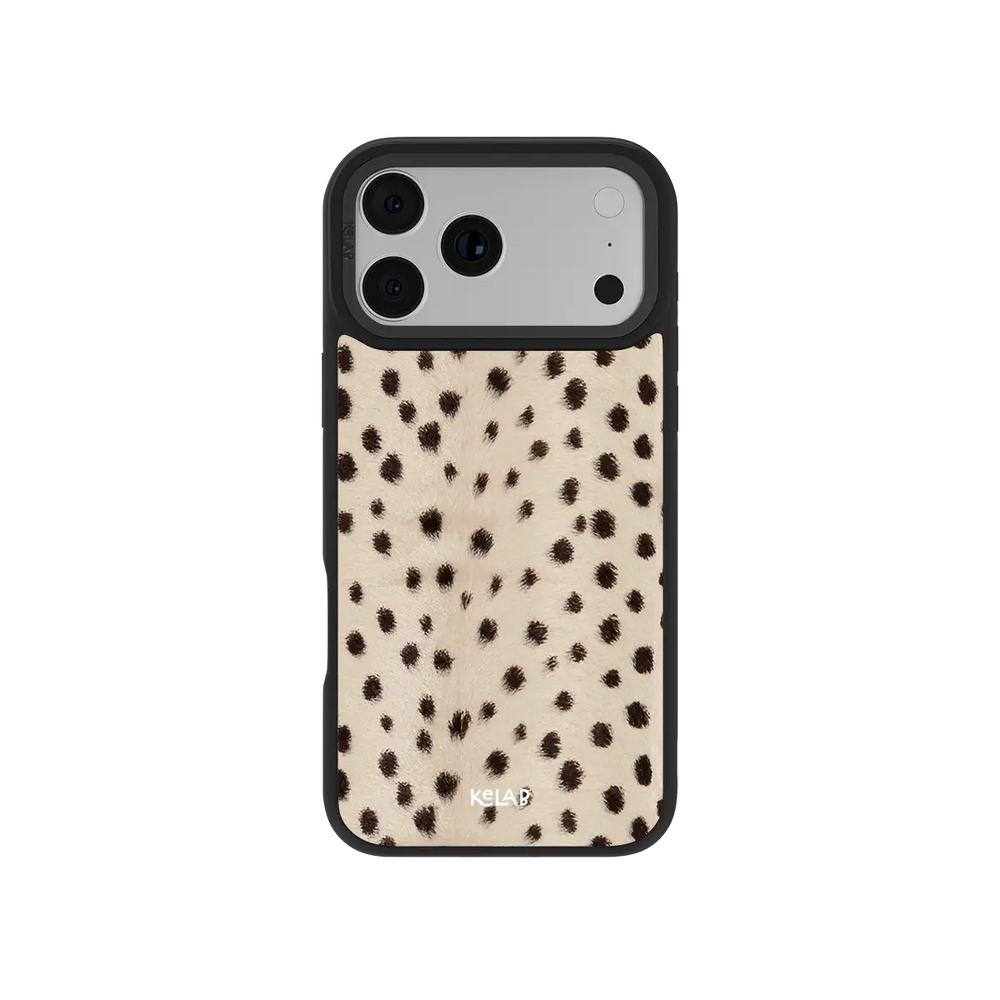 Spot On cream cheetah print iPhone case with small solid black spots on warm white by KELAB.