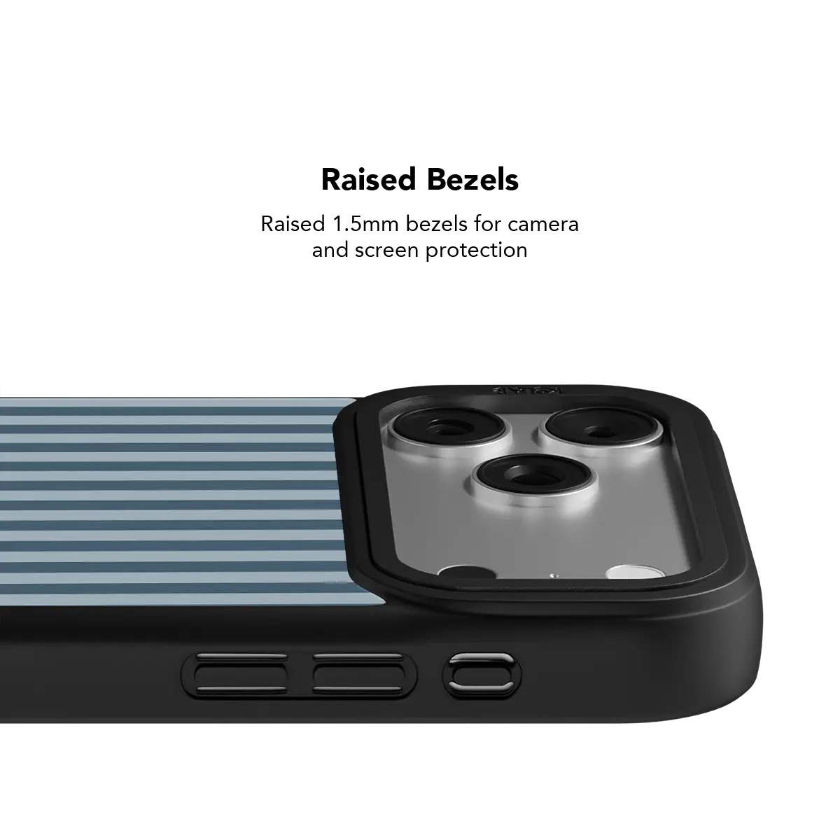 Striped KELAB iPhone Case in black with MagSafe magnets and raised camera lip