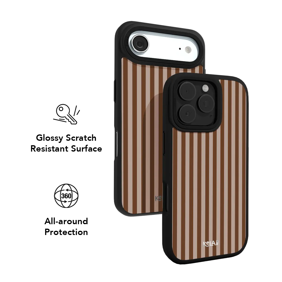 KELAB iPhone Case striped brown and black with MagSafe-compatible protection and precision-fit cutouts