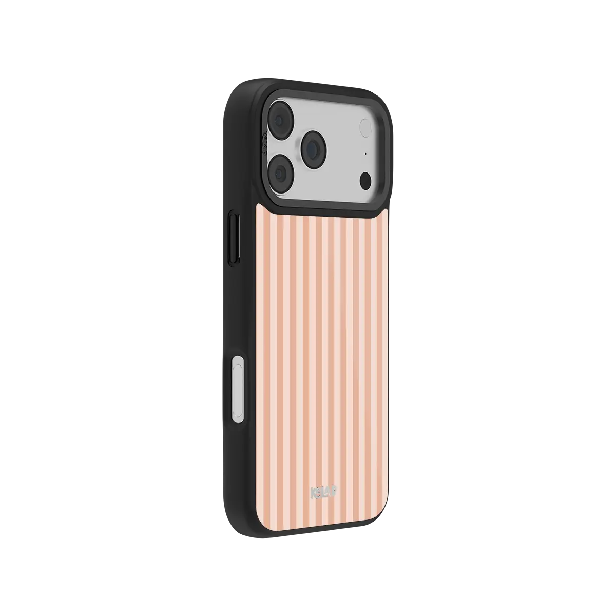 Striped KELAB iPhone Case in pink with MagSafe magnets and raised camera lip