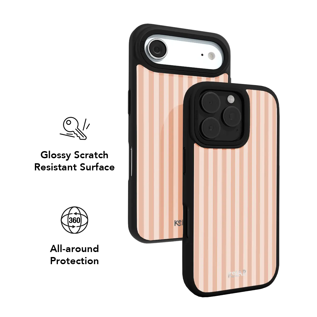 Striped KELAB iPhone Case pink with MagSafe magnets and raised camera lip