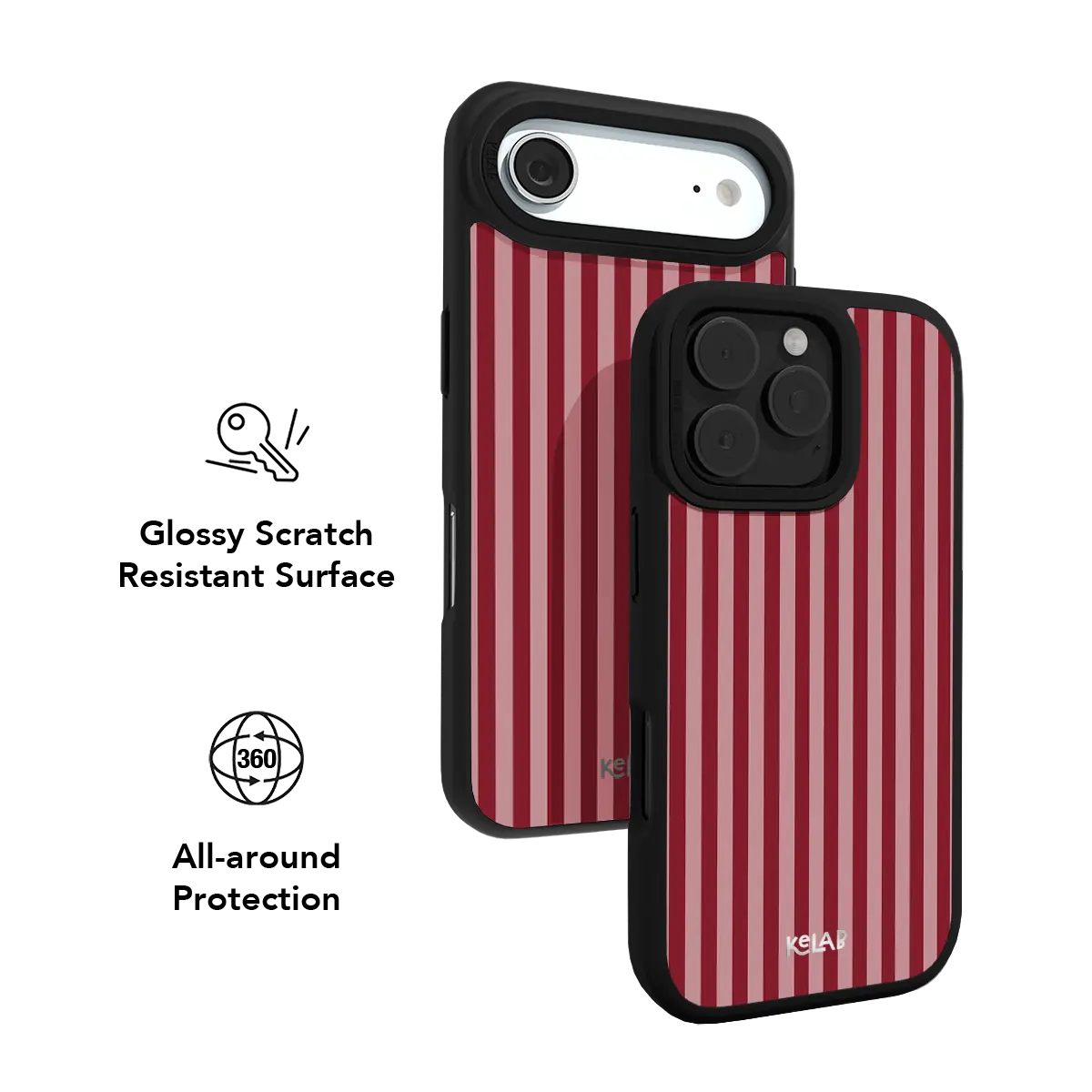 KELAB iPhone Case striped red and white with vertical pinstripe pattern design