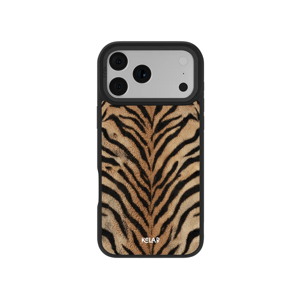 Bengal Glow tiger print KELAB iPhone case with a Chrome MagSafe ring.